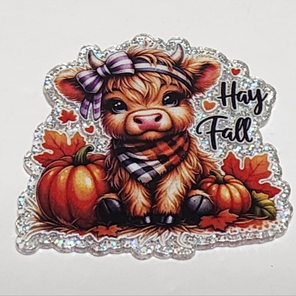 Acrylic Flatback Hay Fall Cow Badge‎ Clip Keychain Crafts Xmas Bag Clip Magnet